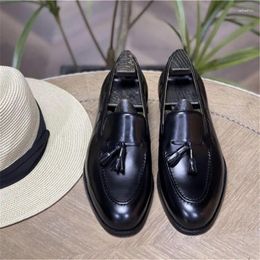 Dress Shoes Men's Tassel Loafers Brand Design Men Genuine Leather Moccasins Vintage Slip-on Casual Social Shoe Plus 37-45