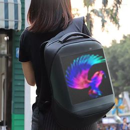 Backpack Welaso Smart Bluetooth LED With Colourful Sign Panel And Programmable DIY Laptop Daypack Bag Blac