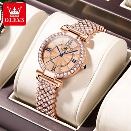 Wristwatches OLEVS Original Luxury Diamond Watch for Women Elegant Rose Gold Fashion Quartz Watch Waterproof Ladies Dress Wristwatches In 231025
