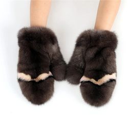 Fingerless Gloves Luxury Real Sable Fur Women's Winter Warm Gloves Genuine Mink Fur Mittens Wrist Warmer Fluffy 231025