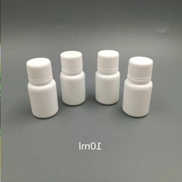 100pcs 10ml 10cc 10g small plastic containers pill bottle with seal cap lids, empty white round plastic pill medicine bottles Mbnau