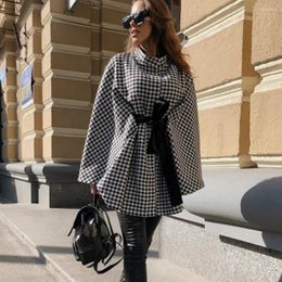 Women's Trench Coats Onesize Thousand Bird Check Coat Windproof Long Sleeve Autumn/winter Lace Up Button O-neck Street Sytlish Top Women