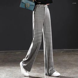 Women's Pants Houndstooth Knitted Wide Leg For Women 2023 Spring High Waist Slim Draping Loose Elastic Straight Tube Female Tops