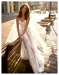 Elegant Sweetheart Spaghetti Straps A Line Wedding Dresses Handmade Flowers Bridal Gowns 2023