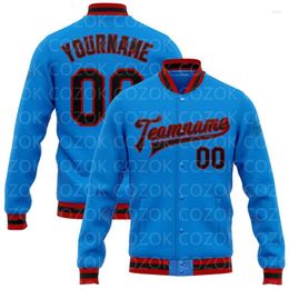 Men's Jackets Custom Brilliant Blue 3D Printed Baseball Button Jacket Bomber Full-Snap Varsity Letterman