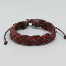 Charm Bracelets Vintage Leather Bangle Men Boys DIY Bandage Strand Handmade Brown Weave