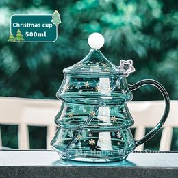 Mugs Christmas Tree Mug Snow Mountain Glass cup Heat Cold Resistance Coffee Cup Cartoon Gift Milk Juice 231026