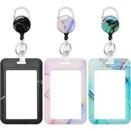 Card Holders Fashionable Women Pink Marble ID Badge Holder With Reel Retractable Keychain Name Clip