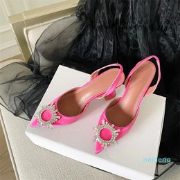 Crystal-Embellished buckle stain Pumps shoes spool Heels sandals women's Luxury Designers Dress shoe Evening Slingback sandal factory footwea