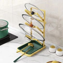 Kitchen Storage Pot Cover Frame Non Punching Sitting Countertop Cutting Board Rack Shovel Soup Spoon Multifunctional