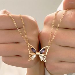 Pendant Necklaces Exquisite Zircon Hollow Butterfly Couple Necklace For Women Elegant Magnetic Insect Clavicle Chain Wedding Engagement