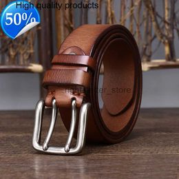 Belts 3.8cm Width Mens Cowskin Genuine Leather Belt Vintage Jeans Strap Double Pin Buckle Designer s For Men Male Gift YQ231026