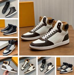 Famous Brand High-top Rivolis Men Sneaker Shoes Brown White Black Calf Leather Lace-up Rubber Sole Party Wedding Skateboard Wholesale Footwear EU38-46