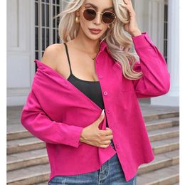 Women's Blouses Corduroy Women Shirt 2023 Autumn Winter Casual Shirts Brushed Long Sleeve Blouse Loose Ladies Tops Pocket Button Female