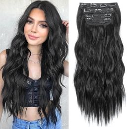 Synthetic s AISI HAIR Long Wavy Hair Natural Black Clip In 4pcsSet Ombre Honey Blonde Thick Hairpieces 231025