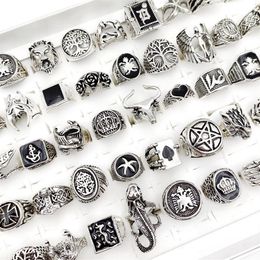 Whole 50Pcs Lot Punk Gothic Crown AG Rings for Men and Women Mix Styles Black Glaze Antique Silvery Vintage Jewelry Gift Alloy263b