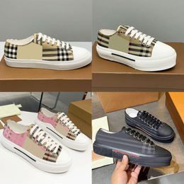 Vintage Men Print Check Sneakers Two-tone Cotton Gabardine Flats Shoe Printed Lettering Plaid Calfskin Canvas Trainers