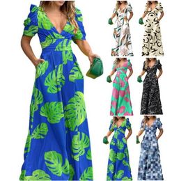Plus Size Dresses V-Neck Dress Women's Spring Summer Print Multicolor Tube Top Sexy High Waist Loose Party234Q