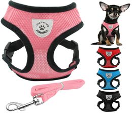 Breathable Mesh Small Dogs Pet Harness and Leash Set Puppy Vest Pink Red Blue Black For Chihuahua New Pets Dog Harnesses9177730