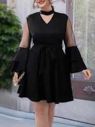 Men's Hoodies Finjani Plus Size Evening Dresses Women Clothing Casual Black Mesh Cutout Sleeve Ladies Dress Elegant-JPSJ