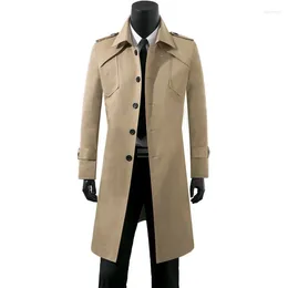 Men's Trench Coats Spring Autumn Brand Windbreaker Long Korean Handsome British Single-Breasted Lapel Simple Clothes Beige