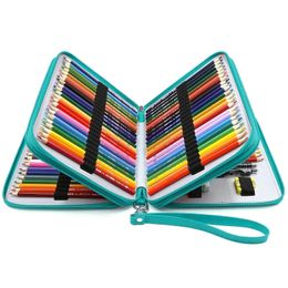 Pencil Bags Knysna 120 Slots Case PU Leather Handy Large Multilayer Zipper Pen Bag with Handle Strap for Watercolor Pencils Pens 231025