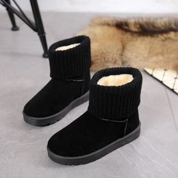 Boots Women Snow Boots Flat Short Plush Ladies Snow Boots Stretch Knitting Wool Fur Lined Boots Warm Winter Ankle Woman Shoes WJ087 231026