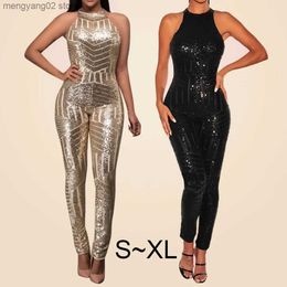 Women's Jumpsuits Rompers Women Elegant Sleeveless Sequined Glitter Shiny Jumpsuit Trousers Straight Pants Sexy Slim Fit Backless Romper Overalls T231026