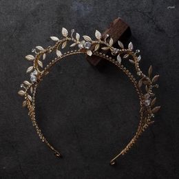 Hair Clips Vintage Gold Color Headband Headpiece Leaf Tiara Crown For Bride Women Crystal Headdress Wedding Accessories Bridal Jewelry