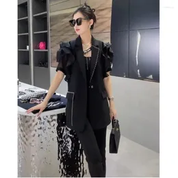 Women's Vests European Heavy Industry Waistcoat Women 2023 Spring Design Sense High Grade Lotus Leaf Sleeves Flower Slimming Blazer Vest