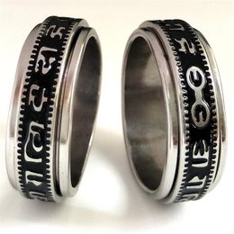 20pcs Retro Carved Buddhist Scriptures The Six Words Mantra Spin Stainless Steel Spinner Ring Men Women Unique Lucky Jewellery B314S