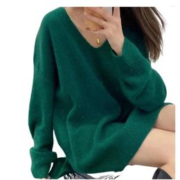 Women's Sweaters Mid-length Knitwear Women Winter Pullover Female Lazy Wind Loose Soft Waxy Long Sleeve Sweater Fashion Tops