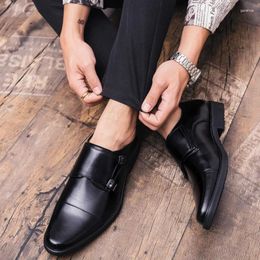 Dress Shoes Men Oxfords Male Derby Casual Buckle Loafers Mens Pointed Toe Formal Business Fashion Office Leather