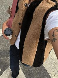 Women's Vests Lambwool Patchwork Plush Waistcoat Jacket Single Breasted Wool Blends Short Vest Coat Autumn Winter Lapel Women 2023