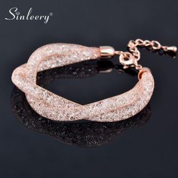 SINLEERY Luxury 2 Layer Cross Mesh Bracelet With Sparkling Crystal Inside Women Girl Fashion Jewellery 2 Colour SL068 SSH298G
