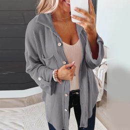 Women's Blouses Plus Size Corduroy Shirts For Women Long Sleeves Button Up Cardigan Tops Loose Casual Pockets Streetwear Korean Blusas