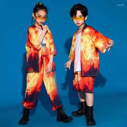 Stage Wear 2023 Children Jazz Dance Costumes For Girls Chinese Style Loose Suit Performance Boys Hip Hop Clothes DQS14035