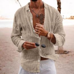 Men's Casual Shirts Cotton Linen Shirt 2023 Vintage White Black Solid Buttoned Lapel Long Sleeve Men Leisure Beach Tops