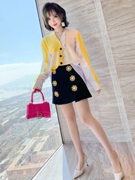 Work Dresses Knitted Stitching V Neckline Cardigan Three Dimensional Decoration A Half Skirt Suit 2023 Spring High Quality Top