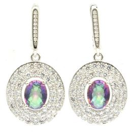 38x18mm Highly Recommend Created Fire Rainbow Mystic Topaz White Cubic Zircon Silver Earrings For Women Whole Dangle & Chandel325v