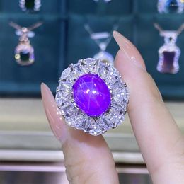 Cluster Rings Temperament 10 12mm Amethyst Zircon Pigeon Egg 925 Silver Ring For Women Original Banquet Statement Vintage Jewellery 2023