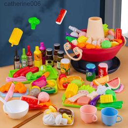 Kitchens Play Food Play house simulation food seafood fruits and vegetables kitchen hot pot toys children's barbecue boys and girls cooking setL231026