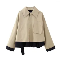 Women's Trench Coats Women Patchwork Short Big Pocket Windbreak Jacket Female Chic Outer Garment Coat Casual Single Breasted Jackets