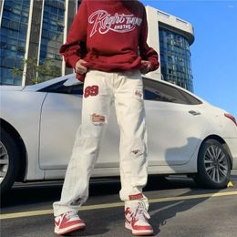 Men's Jeans 2023 Y2K Streetwear Patch Embroidery Baggy White Pants Men Clothing Kpop Casual Cotton Long Trousers Pantalon Homme