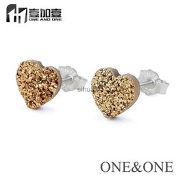 Stud EYIKA Drusy Heart 8mm/10mm Silver Color Ear Holder Earrings Wholesale Natural Druzy Stone Crystal Jewelry Gift For Women YQ231026