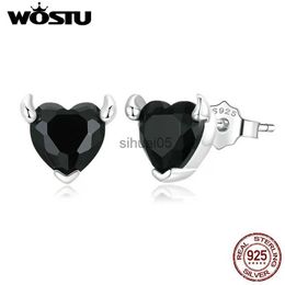 Stud WOSTU Classic 925 Sterling Silver Devil Heart Ear Studs Earrings Exquisite Black Zircon Fine Anniversary Jewelry YQ231026