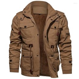 Men's Jackets 2023 Autumn And Winter Hooded Plush Thickened Coat Large Cotton Mid Length Work Wear Washable Jacket For Men