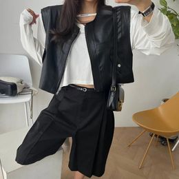 Women's Leather Faux Leather Korean fashion pu leather vest coat female neutral wind clip American retro black motorcycle jacket 231026