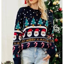 Women's Sweaters Women Knitwear Sweater Loose Fit Christmas Tree Snowman Pattern Knitted Top Long Sleeve Casual O Neck Fall Winnter Warm