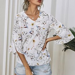 Women's Blouses Fashion Woman Blouse 2023 Tie-Dye Printed Sexy Shirt Summer Embroidery Collar Short Sleeves Top Elegant V-Neck